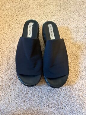 Steve Madden Black Fabric Slide Mules